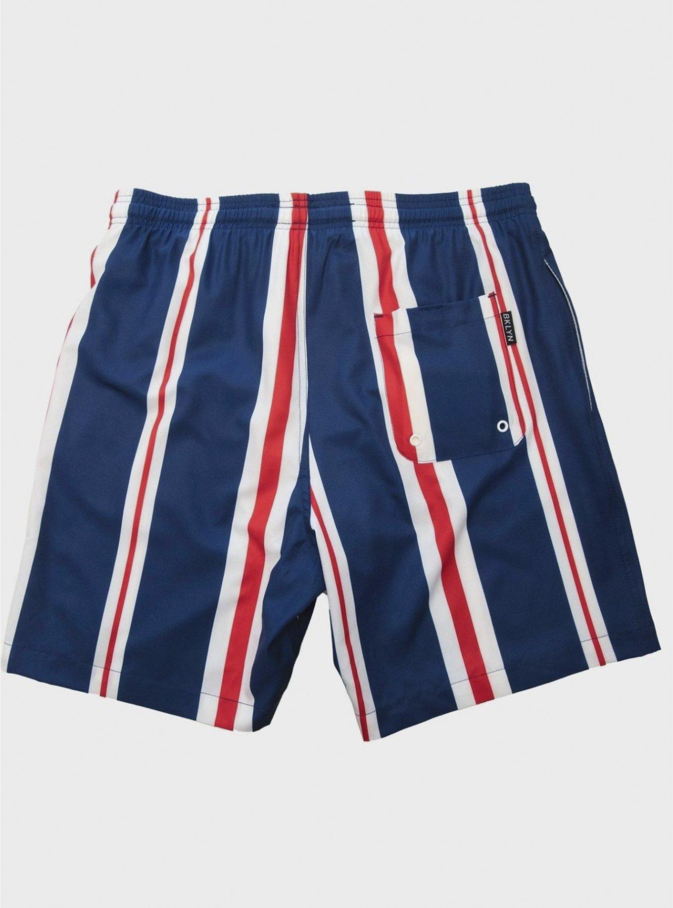 Red White and Blue Americana Stripe Swim Trunks, RED  WHITE  BLUE, alternate