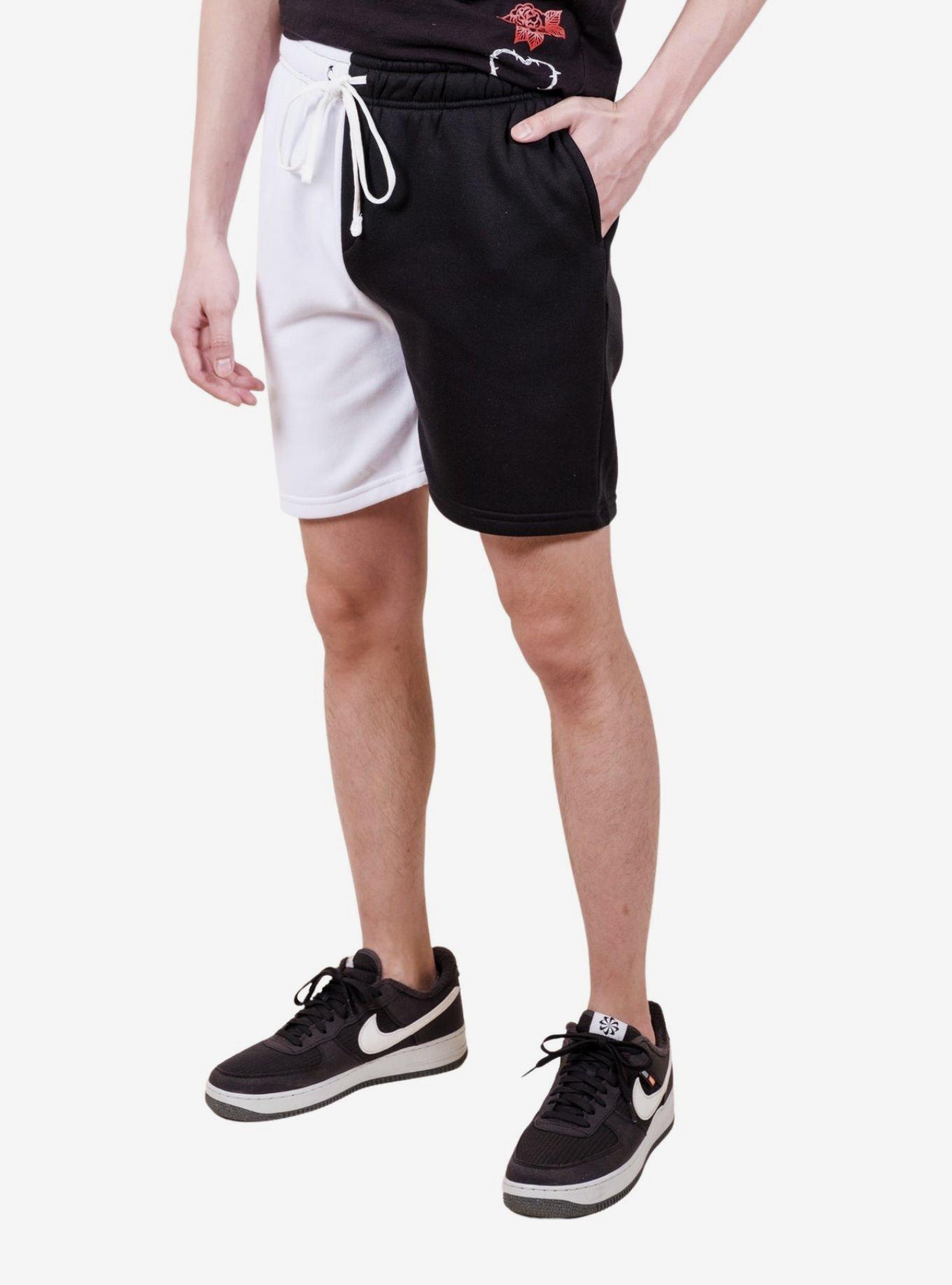 White and Black Split Fleece Short, BLACK  WHITE, alternate