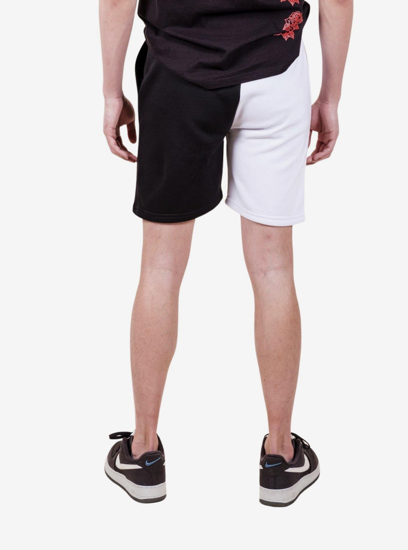 White and Black Split Fleece Short, BLACK  WHITE, alternate