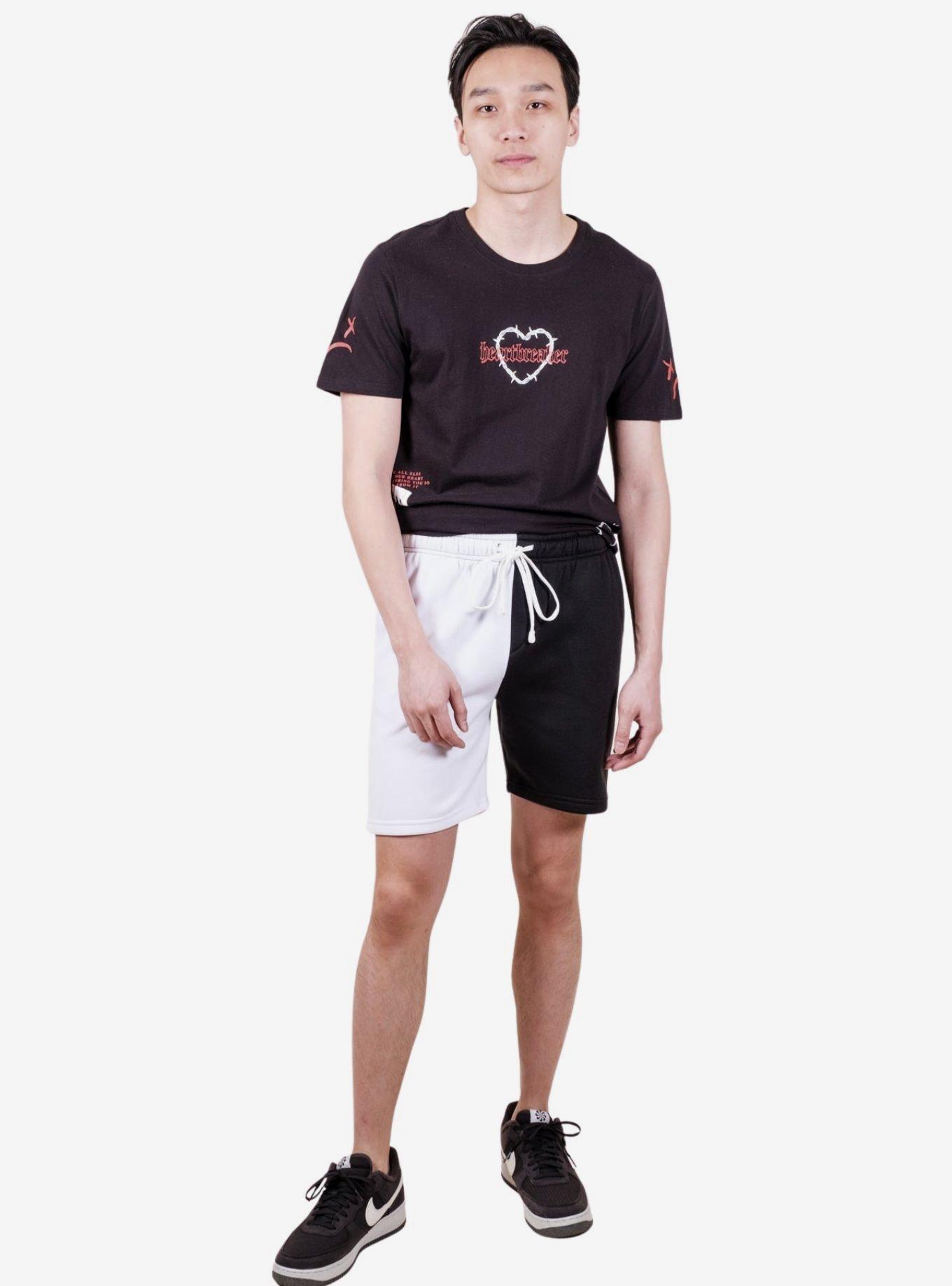 White and Black Split Fleece Short, BLACK  WHITE, alternate