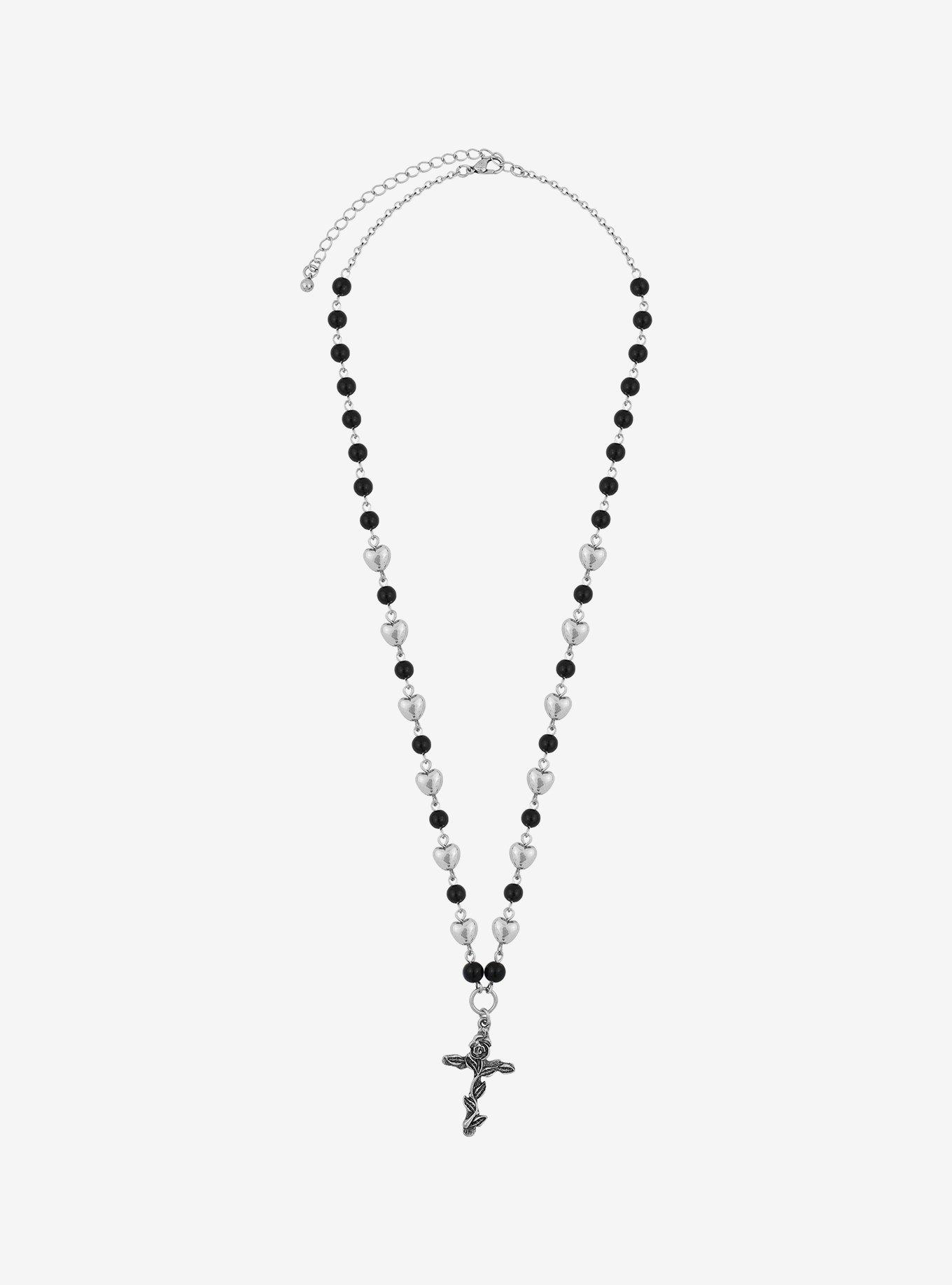 Rose Cross Heart Rosary Necklace, , alternate