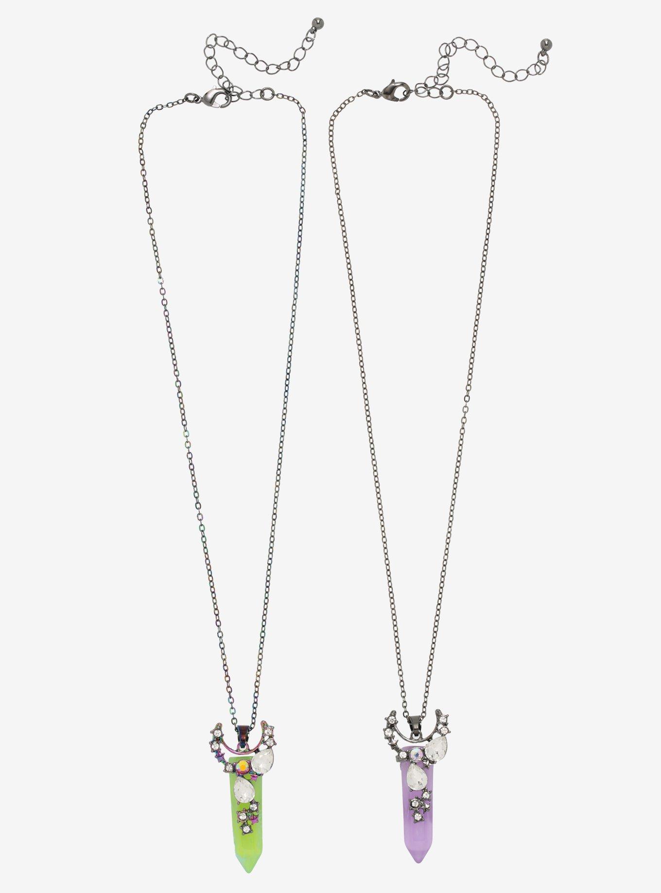Anodized Moon Gem Crystal Best Friend Necklace Set, , alternate