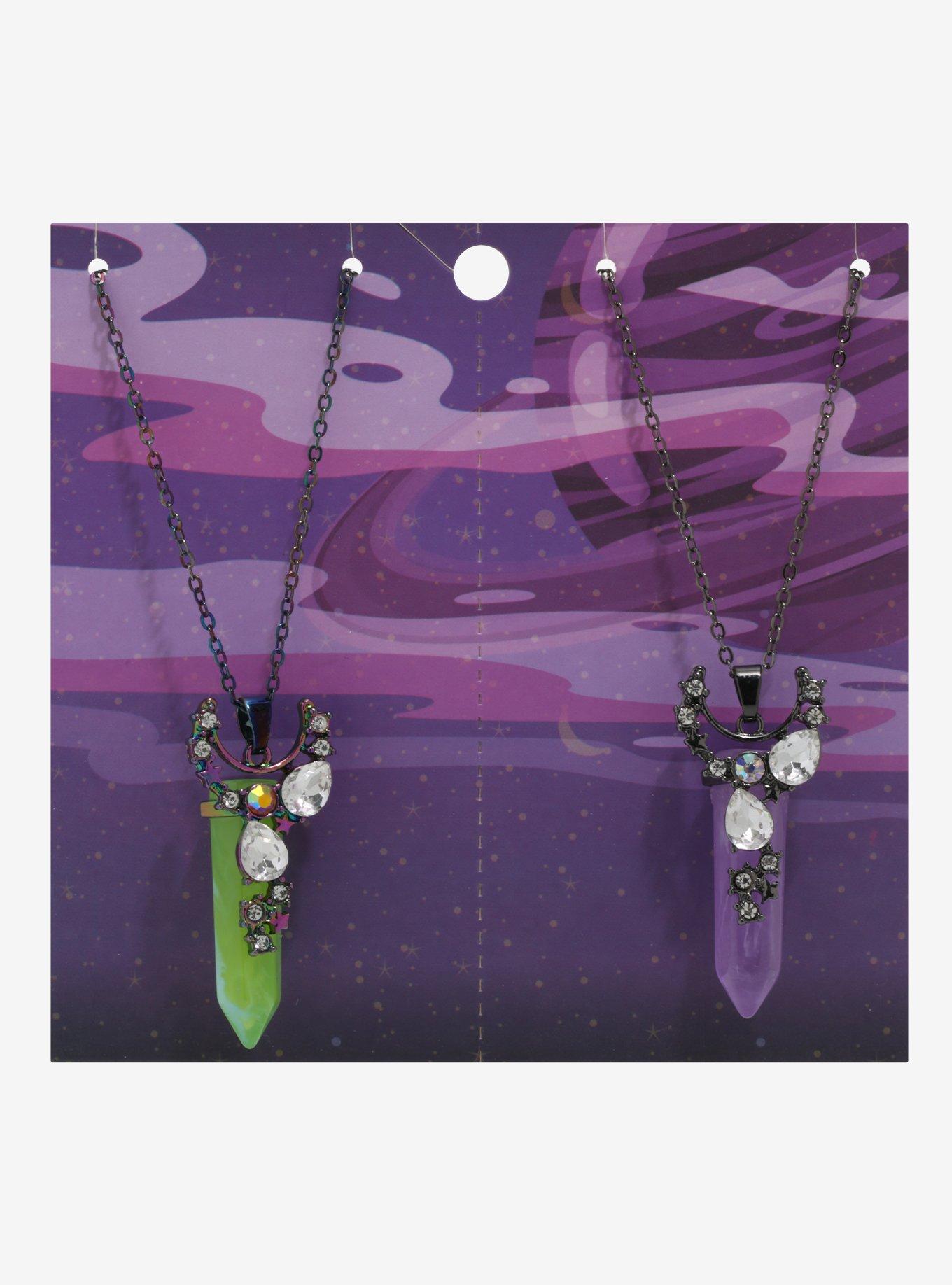 Anodized Moon Gem Crystal Best Friend Necklace Set, , alternate