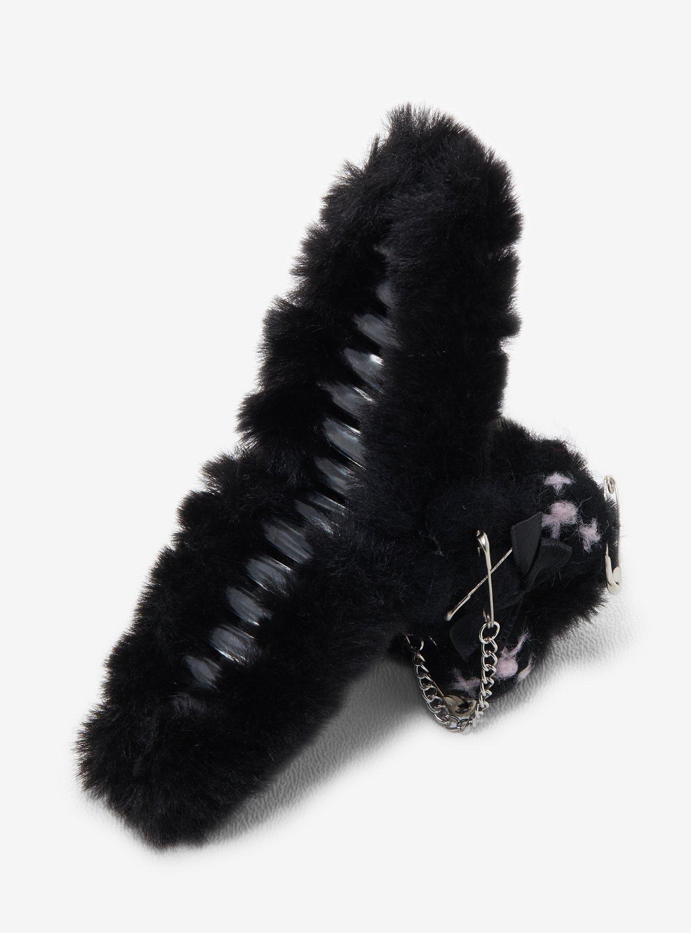 Fuzzy Black Bear Claw Hair Clip, , alternate