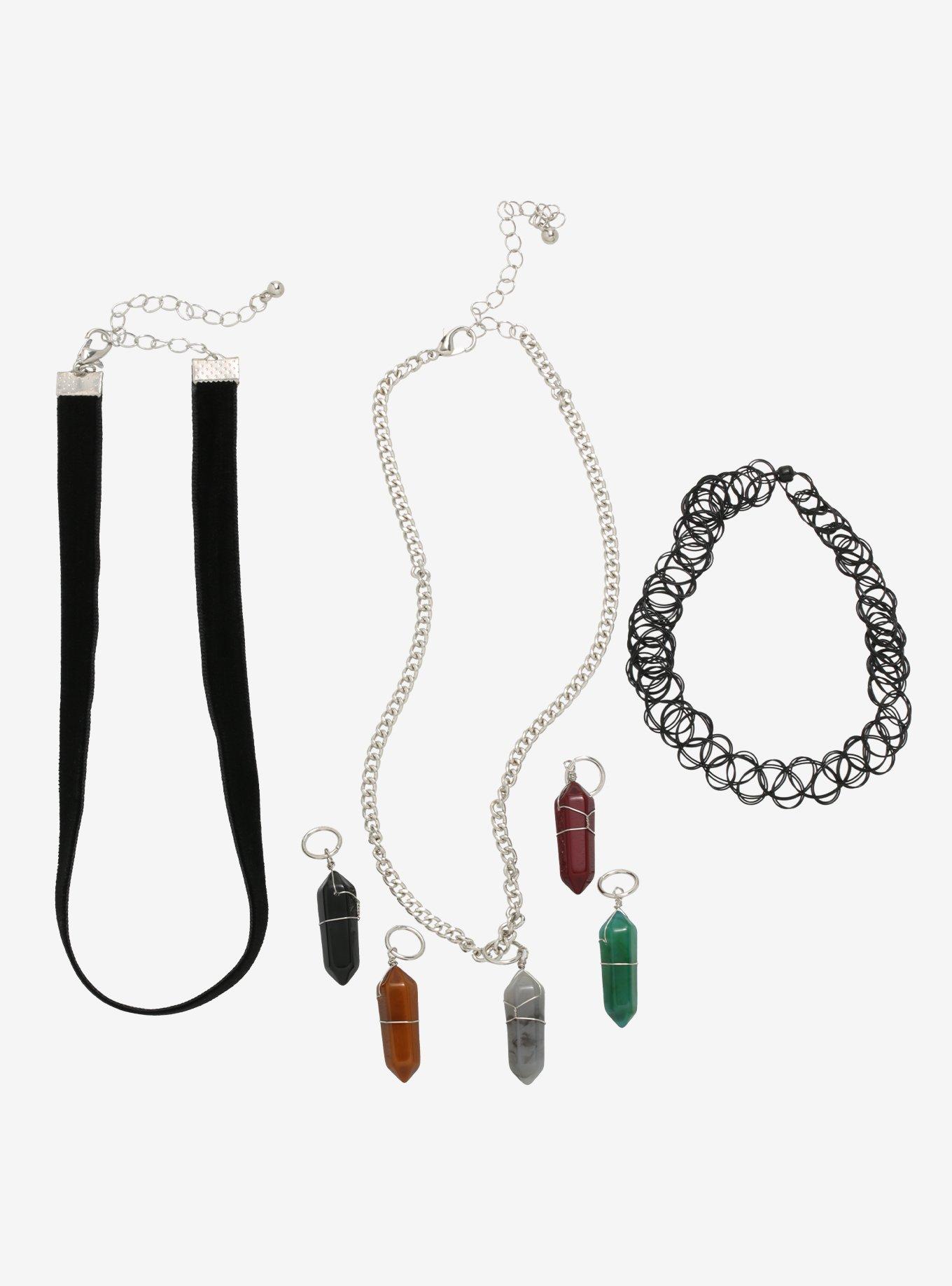 Dark Interchangeable Crystal Choker Necklace Set, , alternate