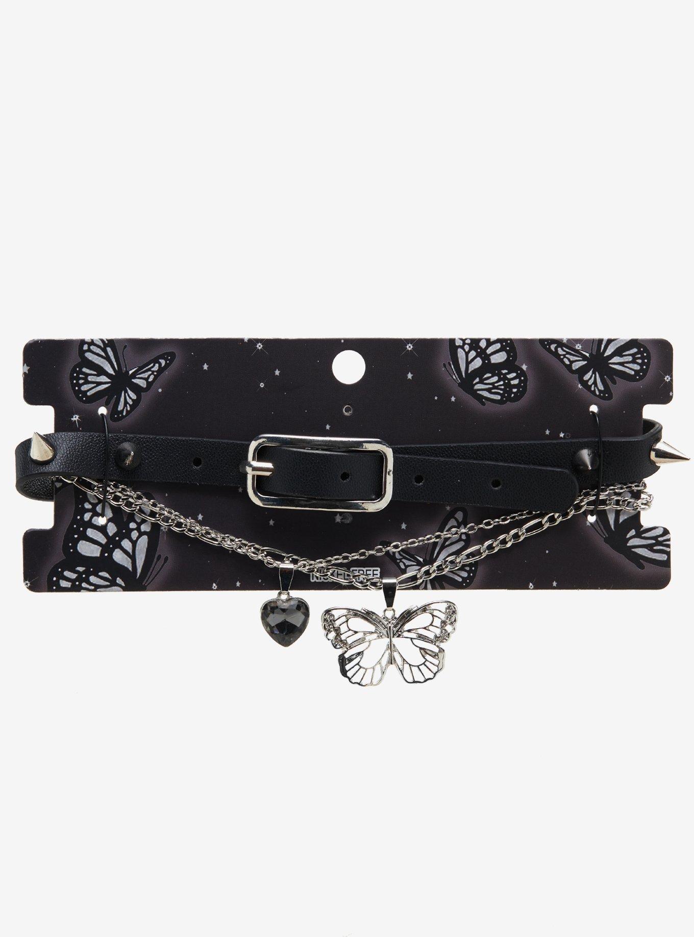 Butterfly Spiked Necklace Set, , alternate
