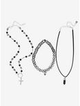 Black Skull Rosary Necklace Set, , alternate