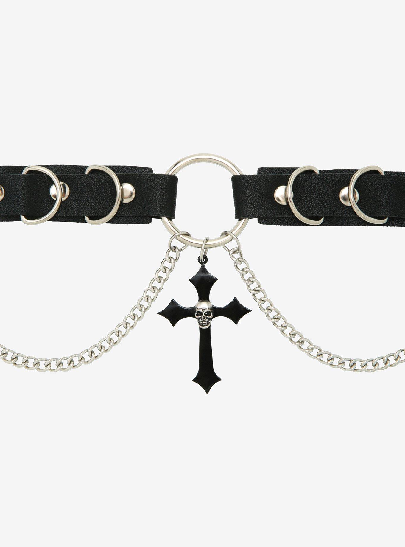Skull Cross O-Ring Chain Choker, , alternate