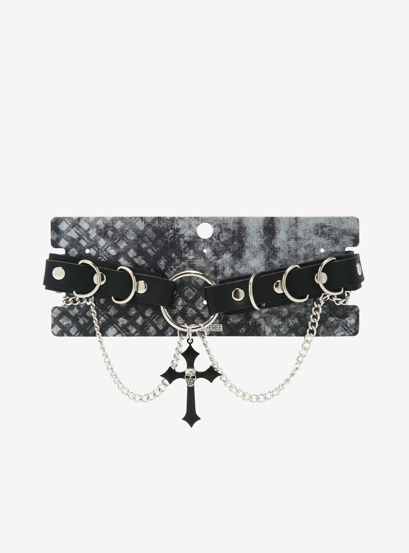Skull Cross O-Ring Chain Choker, , alternate