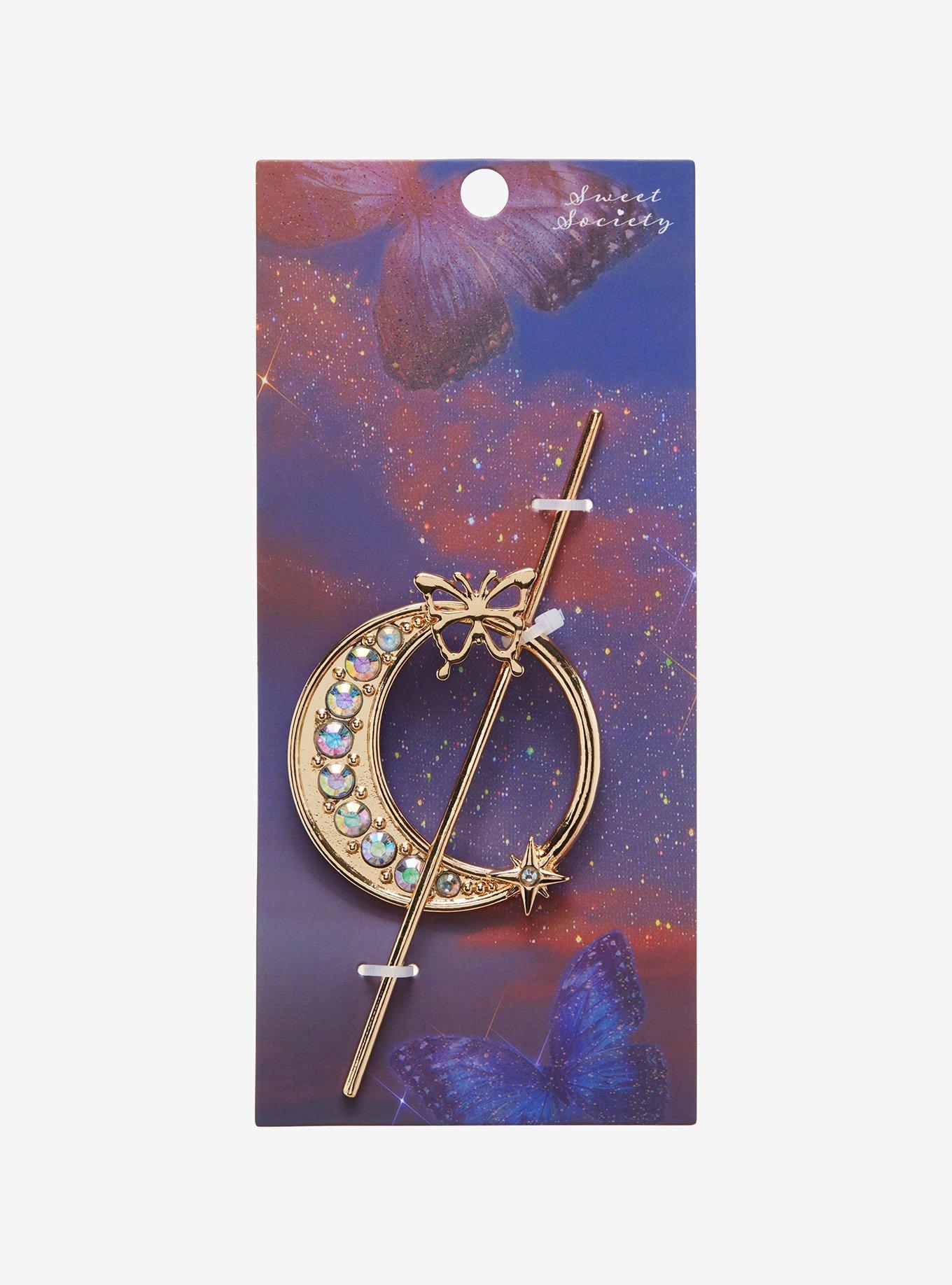 Crescent Moon Butterfly Bun Pin, , alternate