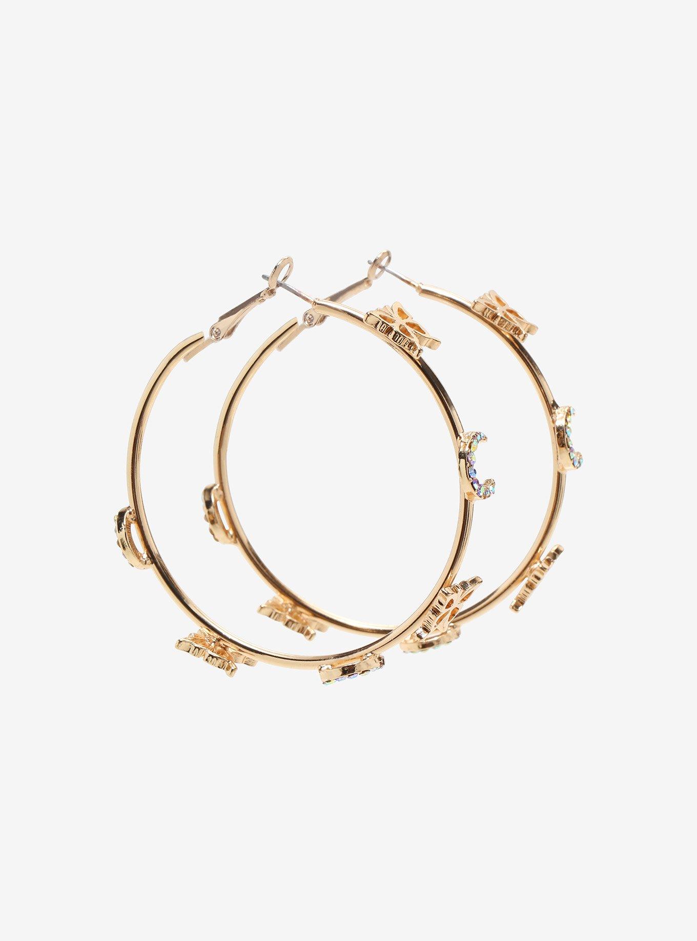 Butterfly Crescent Moon Hoop Earrings, , alternate