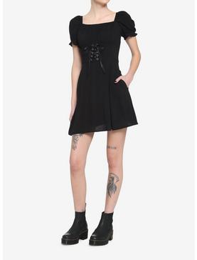 Black Puff Sleeve Corset Dress, , hi-res
