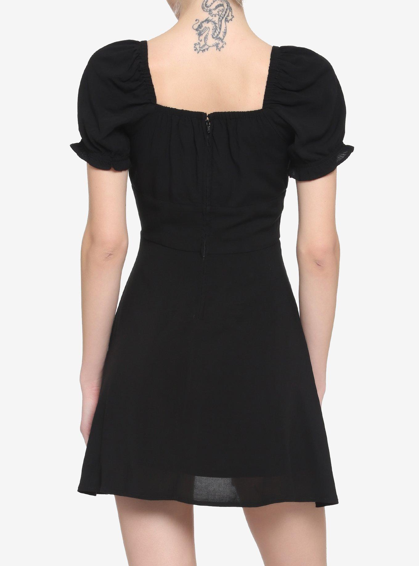 Black Puff Sleeve Corset Dress, BLACK, alternate