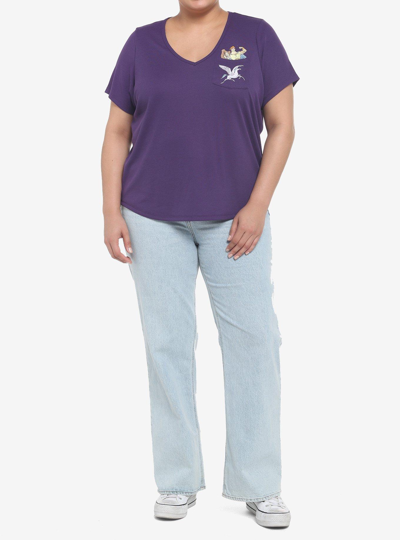 Her Universe Disney Hercules Embroidered Ribbed V-Neck Top Plus Size, PLUM, alternate