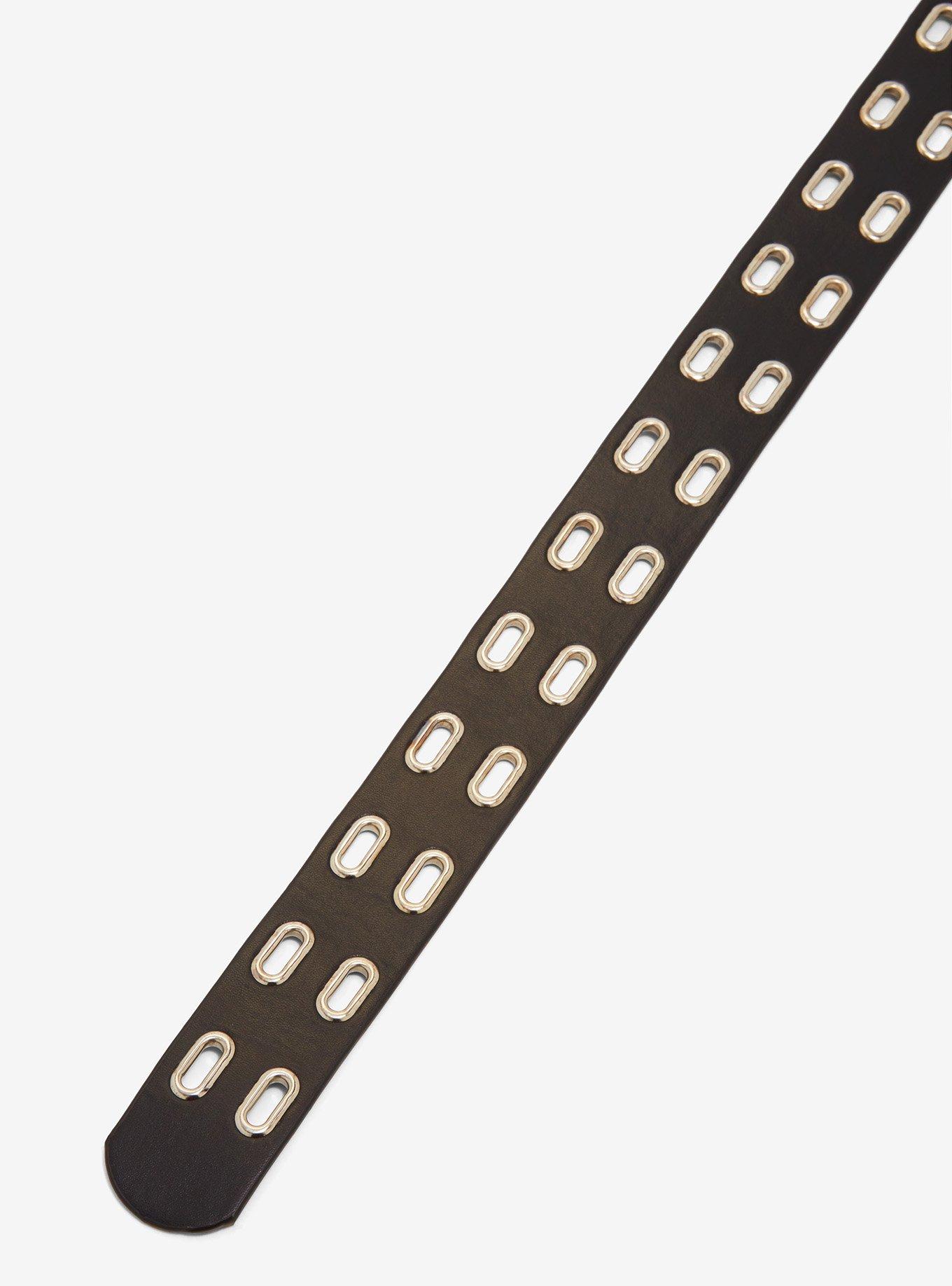 Black Two Row Oval Grommet Belt, SILVER, alternate