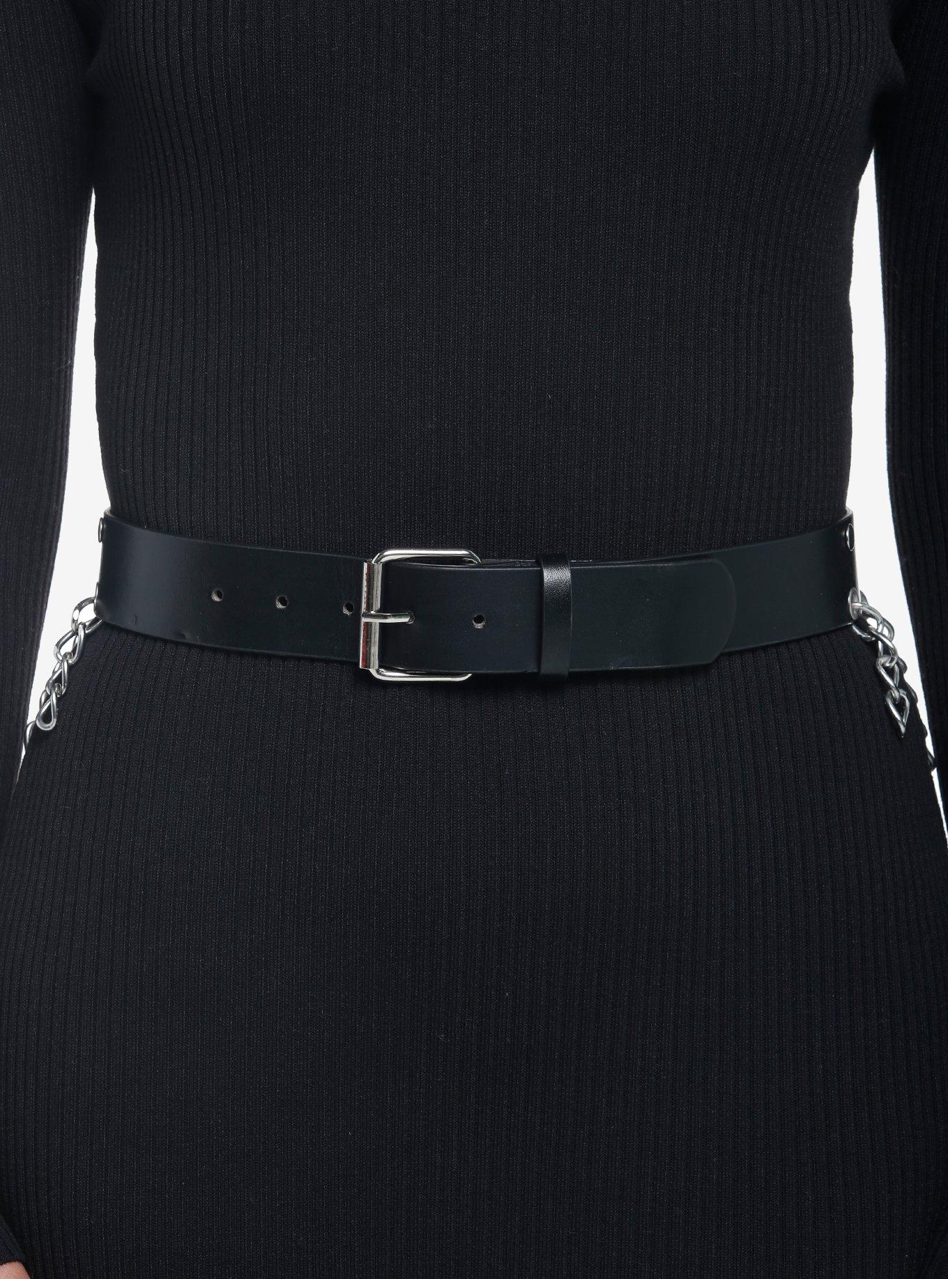 Black Hanging Chain Belt, SILVER, alternate