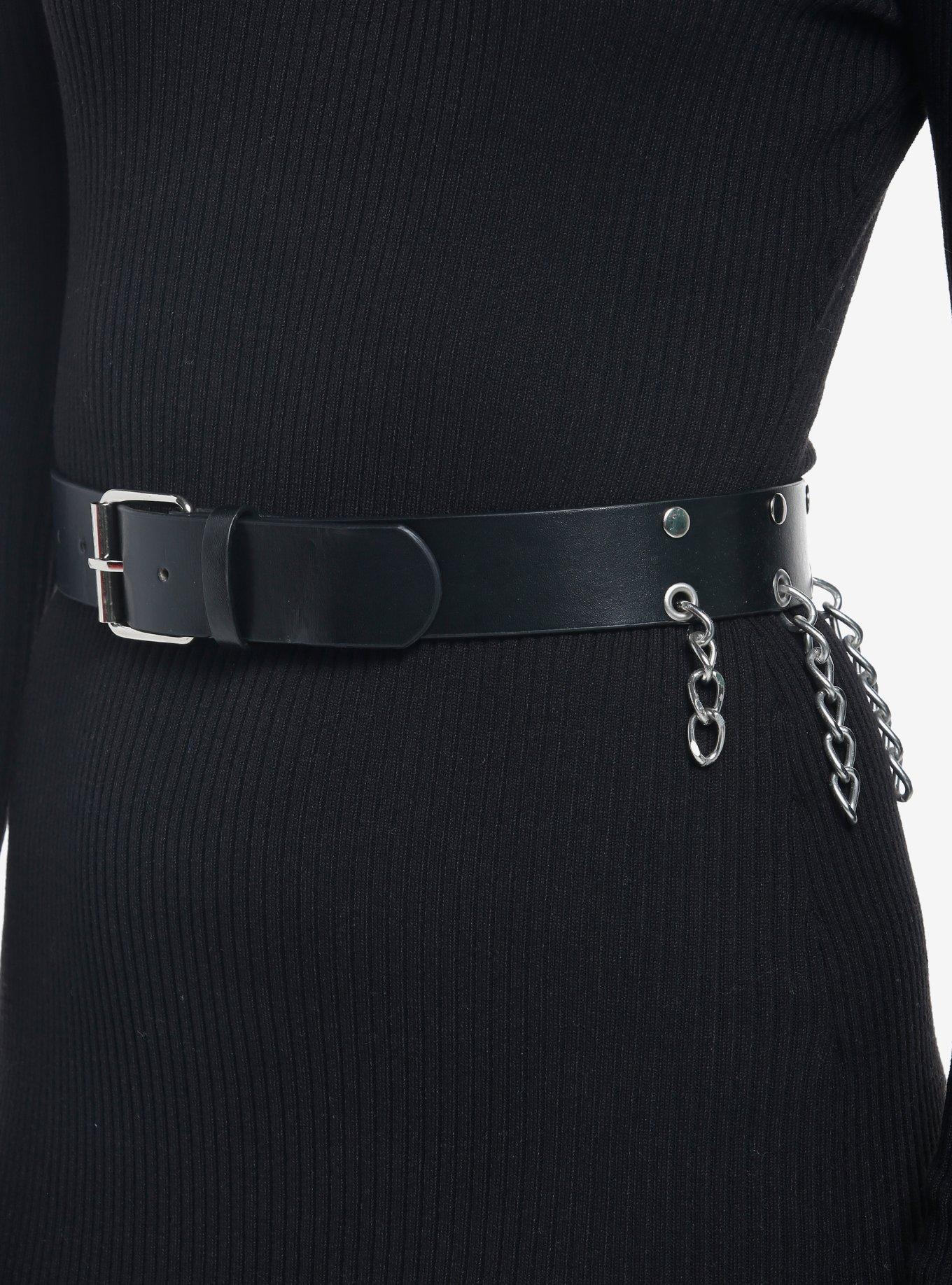 Black Hanging Chain Belt, SILVER, alternate