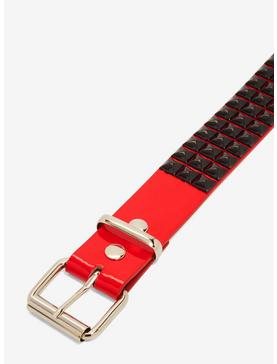 Three Row Black Pyramid Red Patent Belt, , hi-res