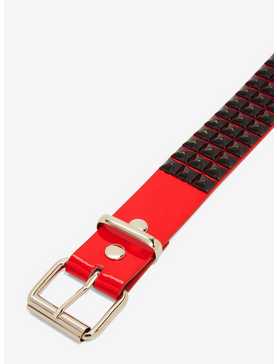 Three Row Black Pyramid Stud Red Patent Belt, , hi-res