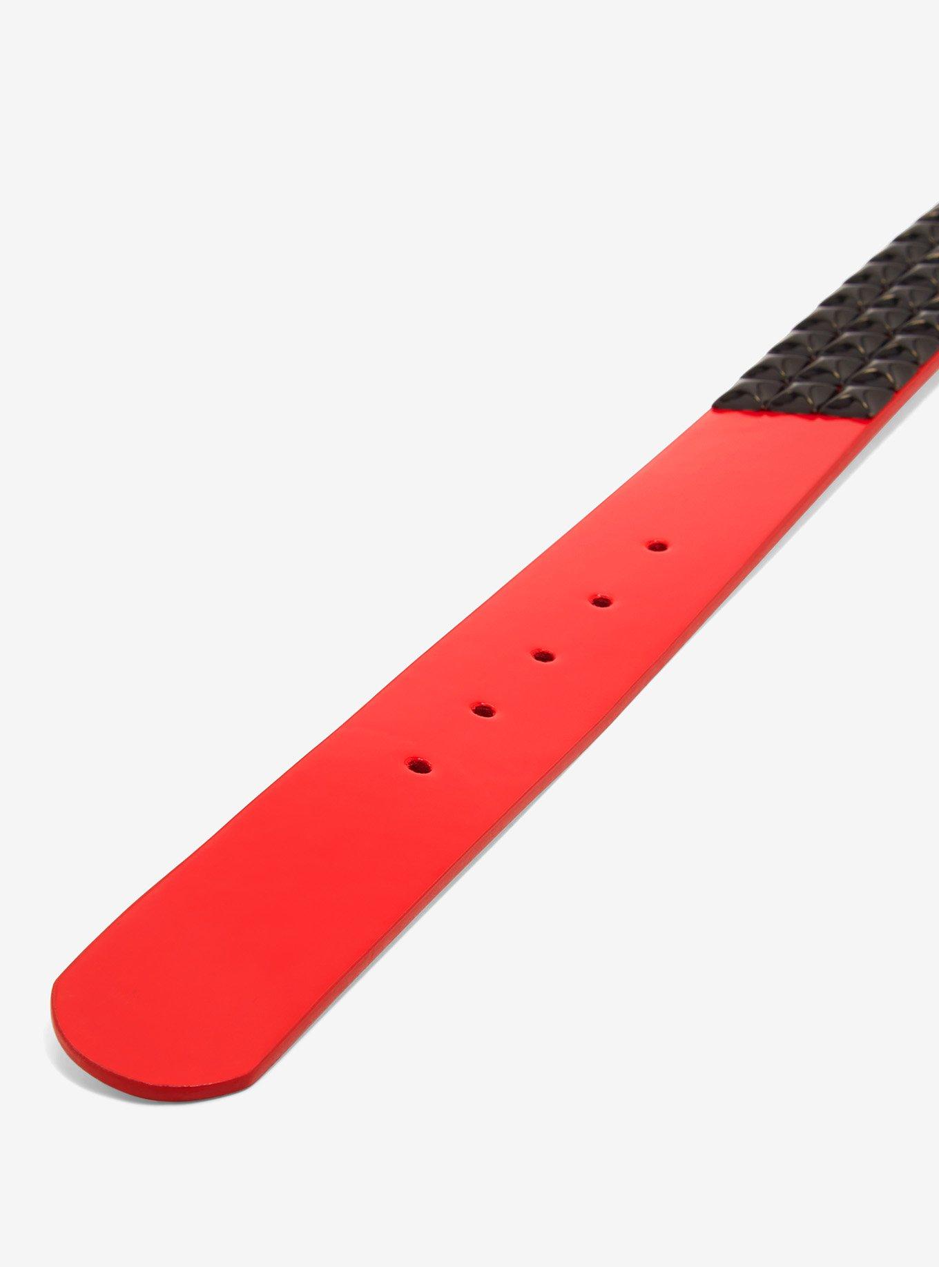 Three Row Black Pyramid Stud Red Patent Belt, RED, alternate