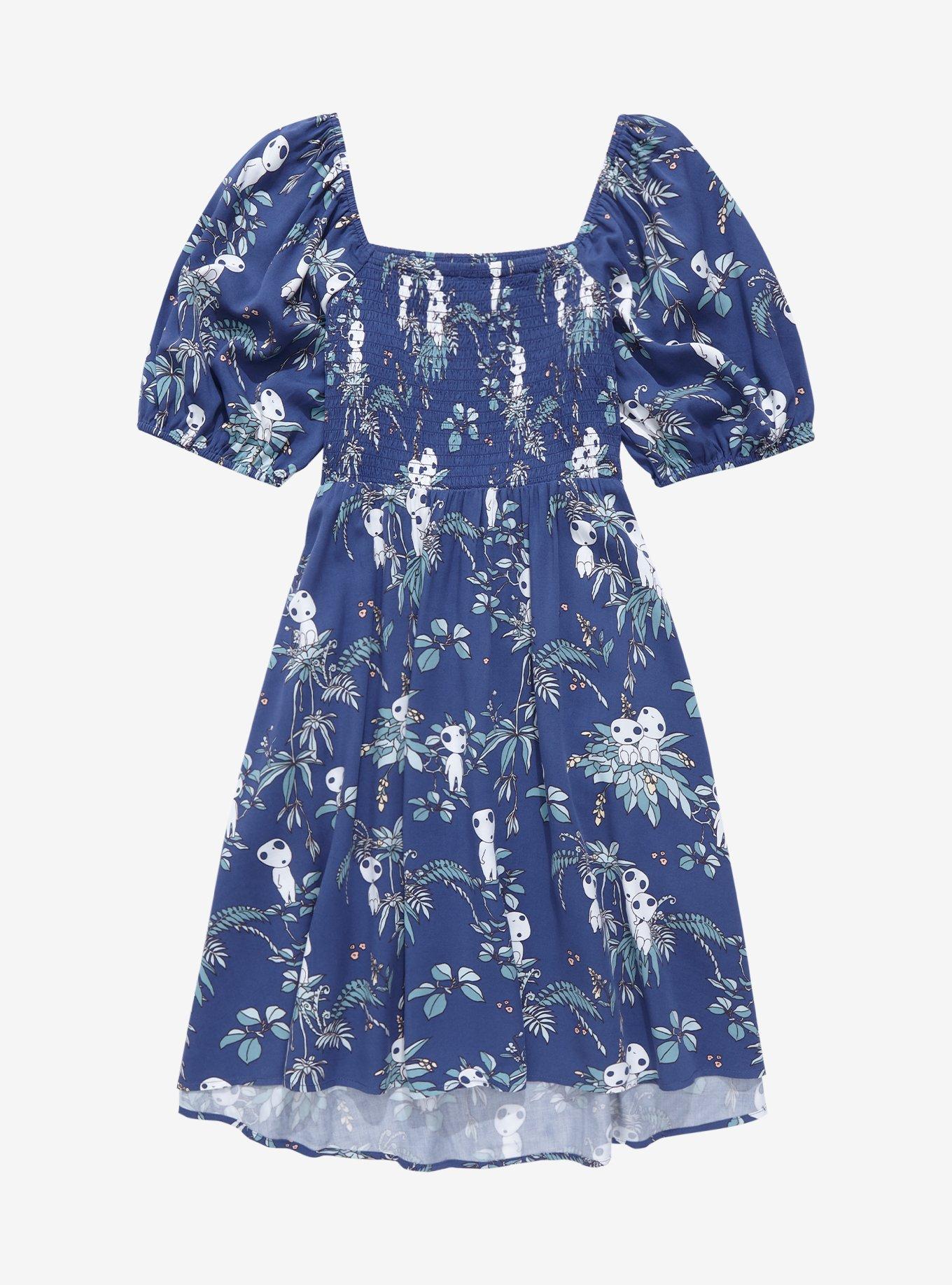 Studio Ghibli Princess Mononoke Kodama Allover print Smock Dress - BoxLunch Exclusive, NAVY, alternate