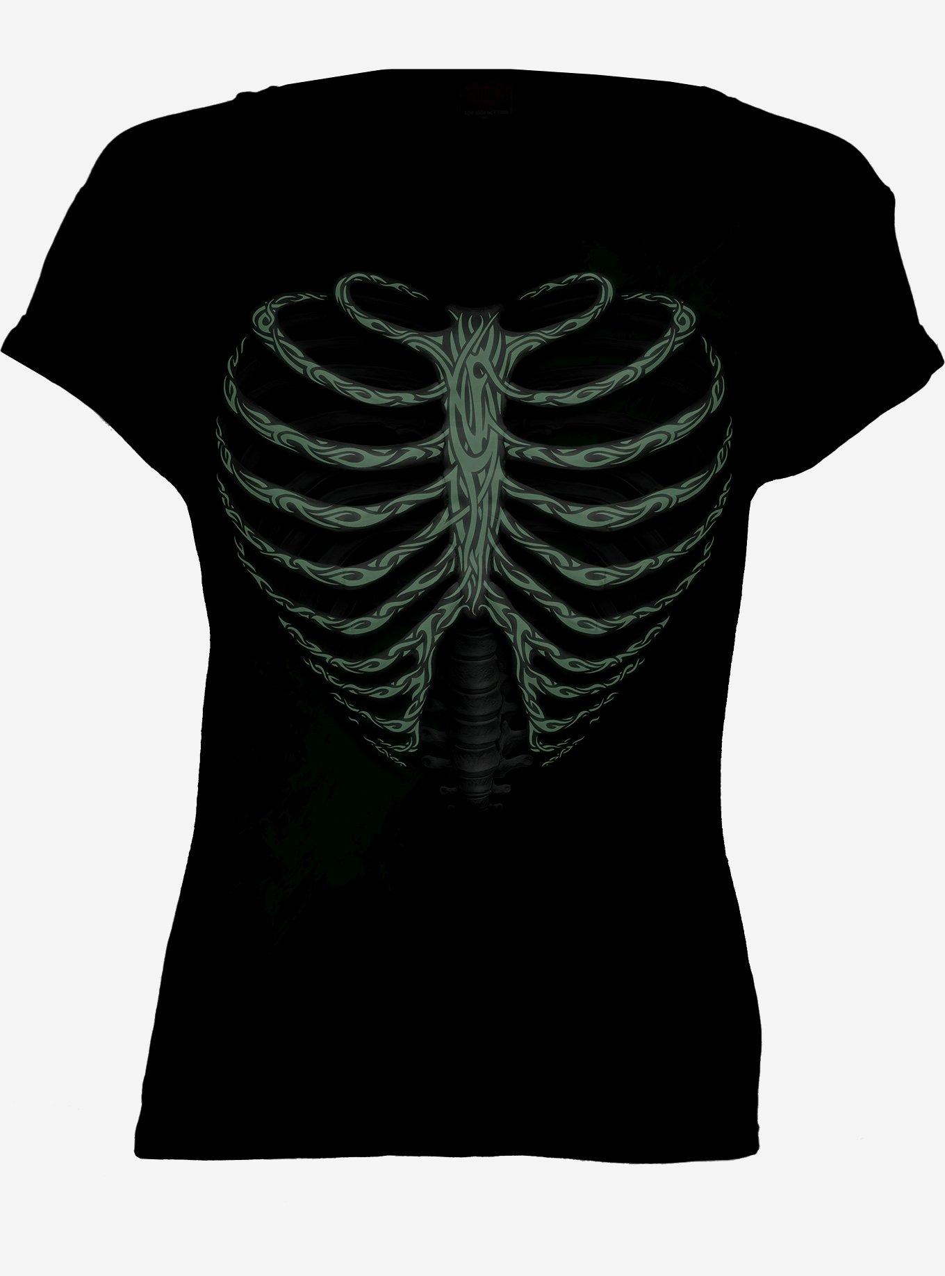 Heart Ribs Glow The Dark Black Boatneck Cap Sleeve T-Shirt