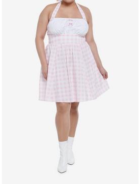 Pink Gingham Halter Mini Dress Plus Size, , hi-res