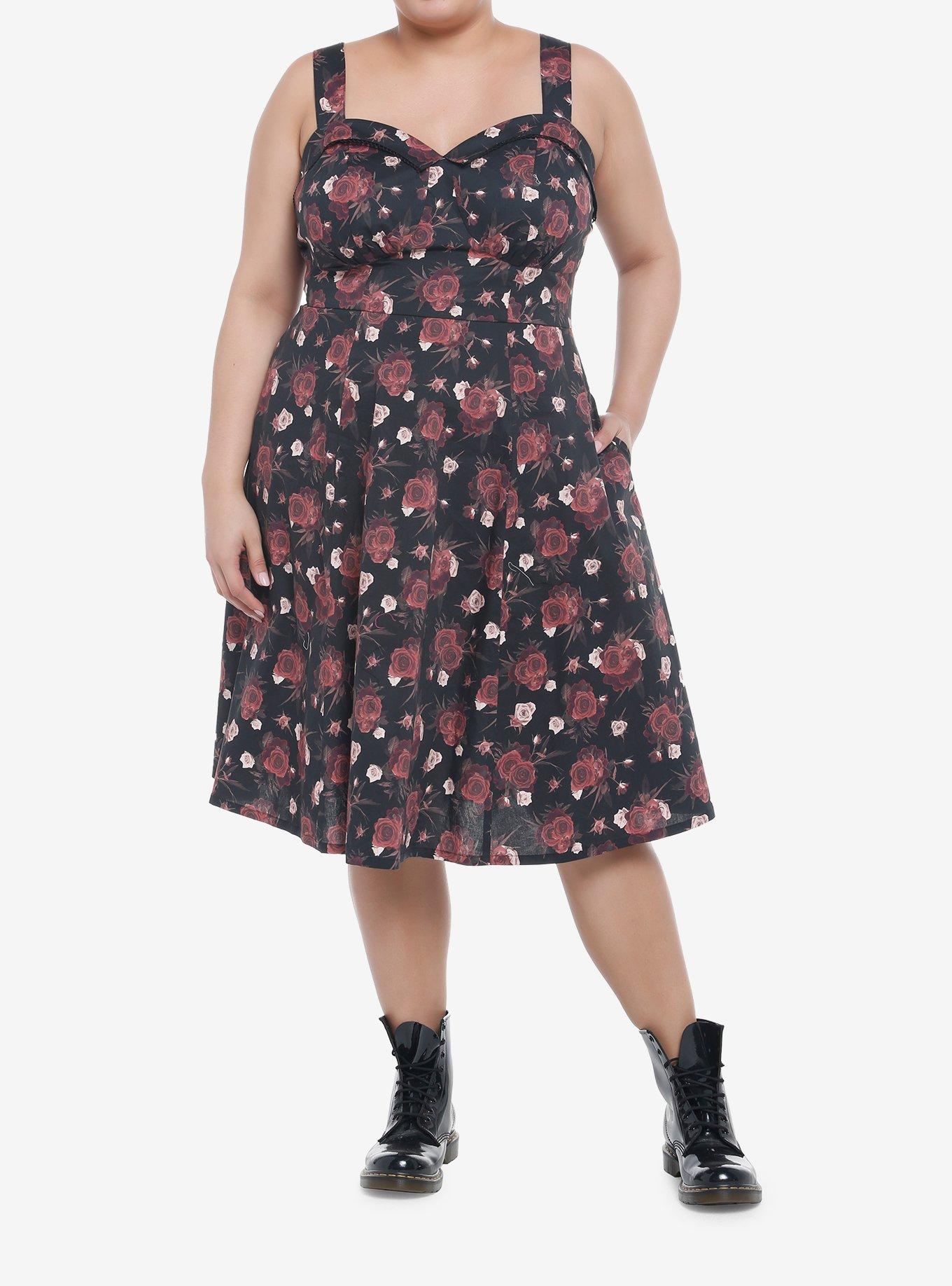 Dark Roses Retro Dress Plus Size, , hi-res