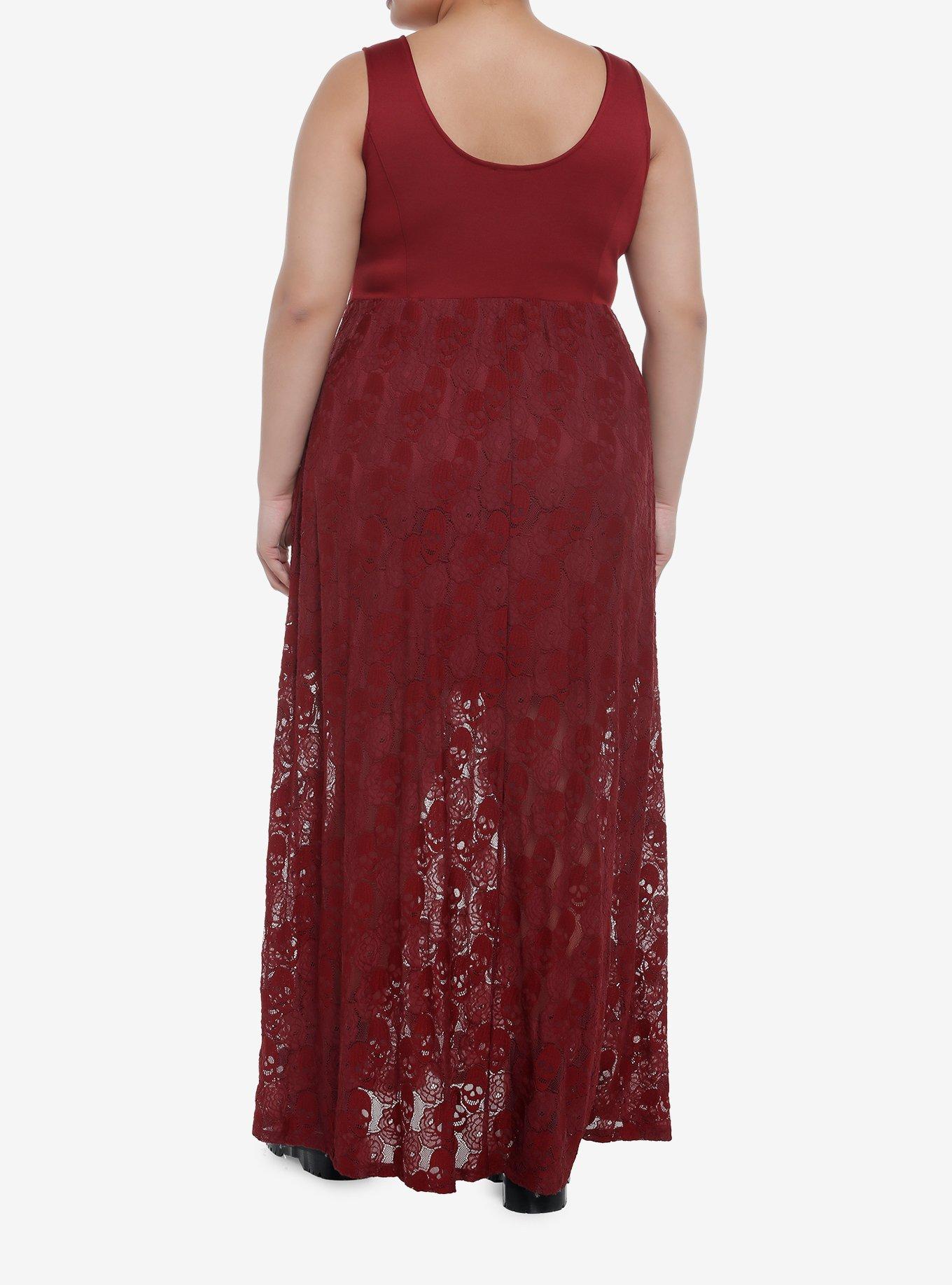 Burgundy Skulls Lace-Up Maxi Dress Plus Size, BURGUNDY, alternate