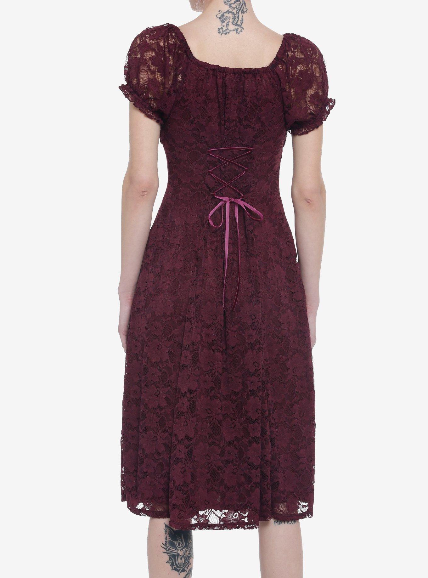 Burgundy Floral Lace Midi Dress, FIG, alternate