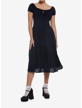 Black Babydoll Lace-Up Midi Dress, , hi-res