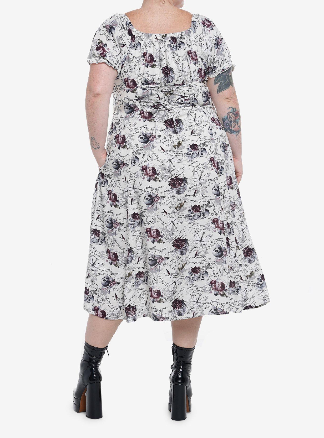 Dark Romance Ivory Empire Midi Dress Plus Size, MULTI, alternate