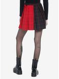 Red & Black Split Plaid Chains Pleated Skirt, SPLIT GRID, alternate