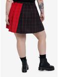 Red & Black Split Plaid Chains Pleated Skirt Plus Size, SPLIT GRID, alternate