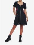 Black Front Zipper Lace-Up Dress, BLACK, alternate