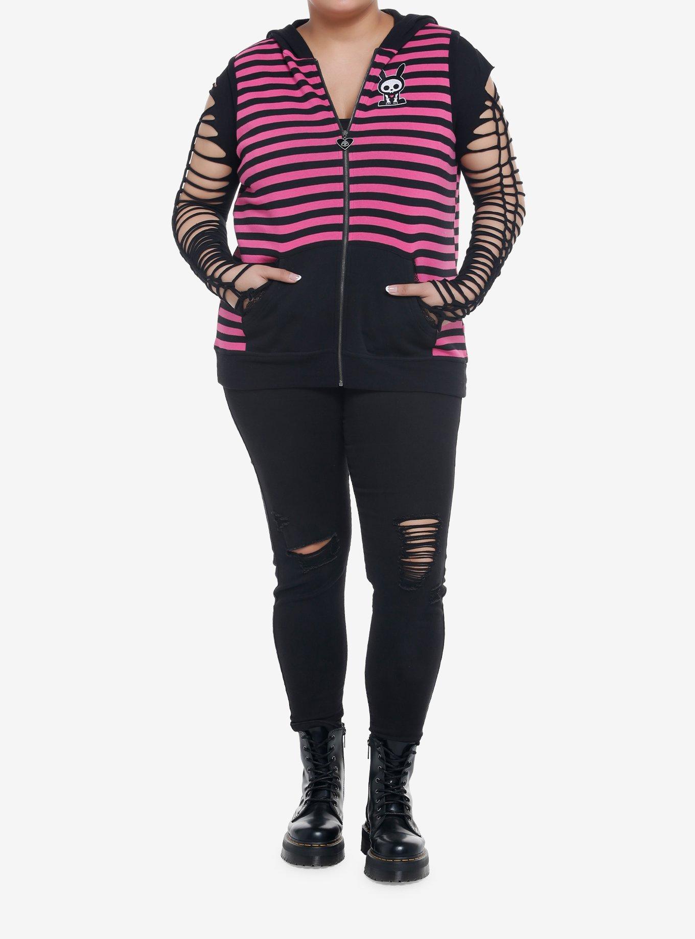 Skelanimals Jack Stripe Girls Sleeveless Hoodie Plus Size, PINK, alternate