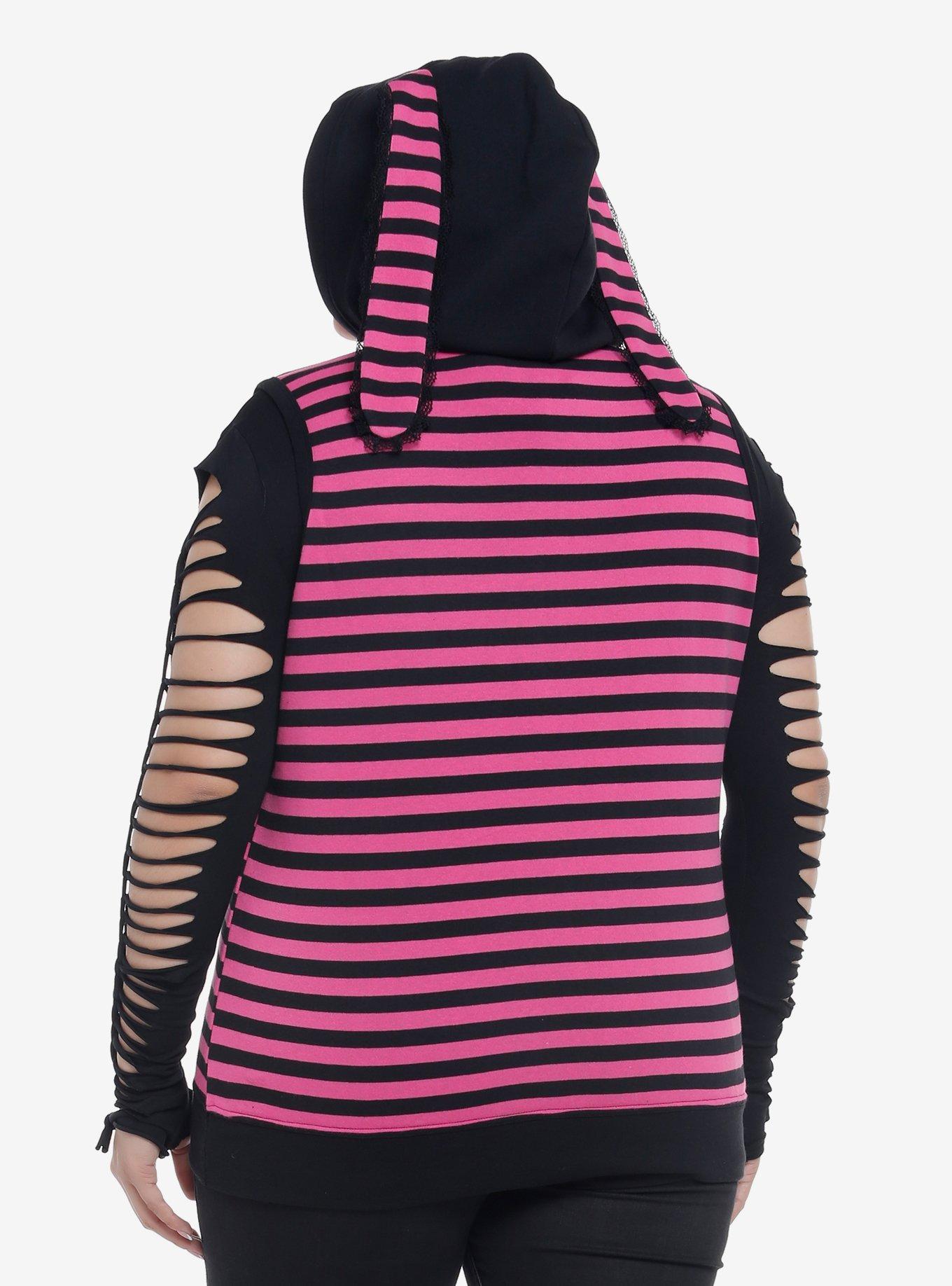 Skelanimals Jack Stripe Girls Sleeveless Hoodie Plus Size, PINK, alternate