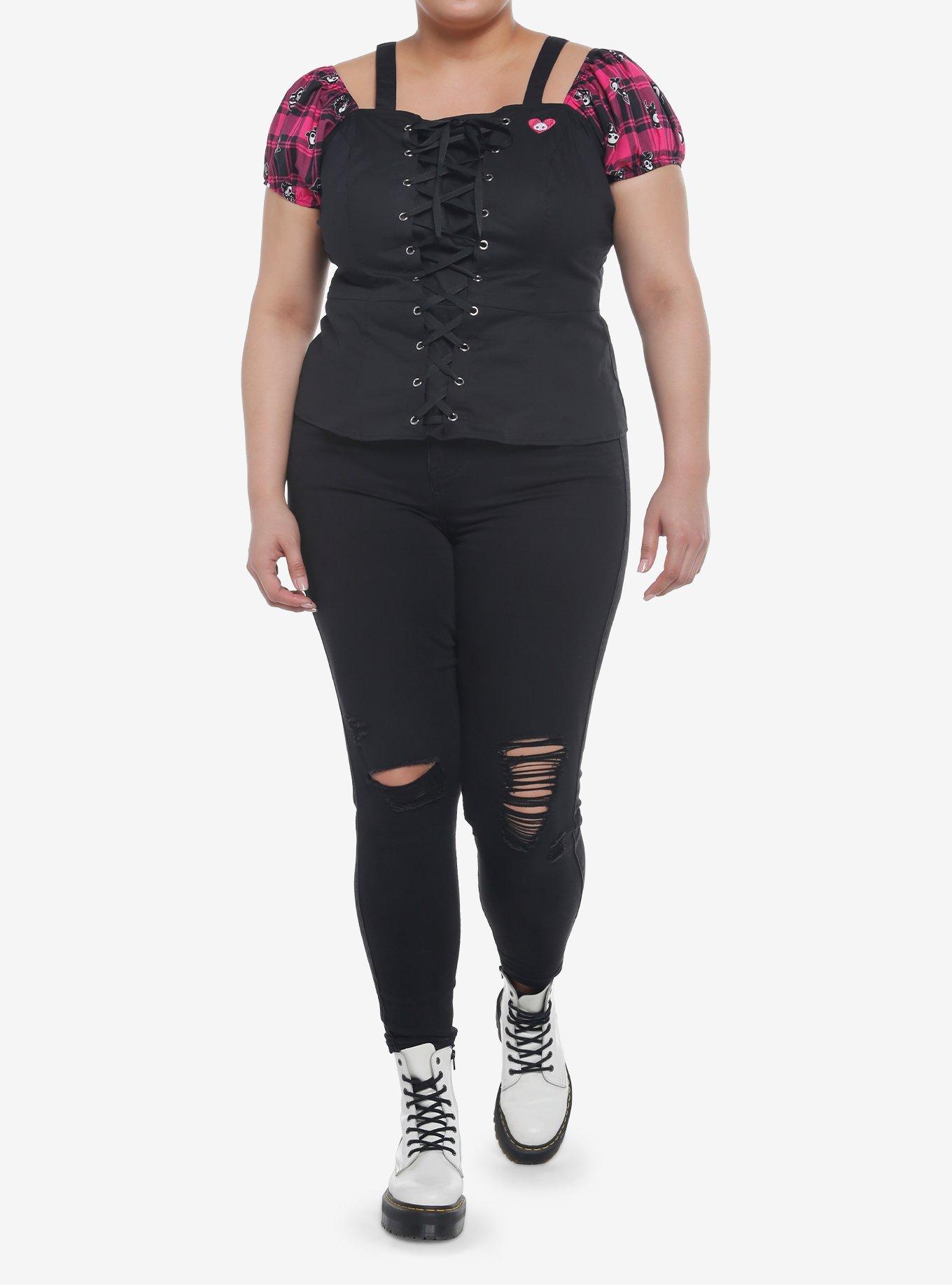 Skelanimals Plaid Corset Girls Top Plus Size, PINK, alternate