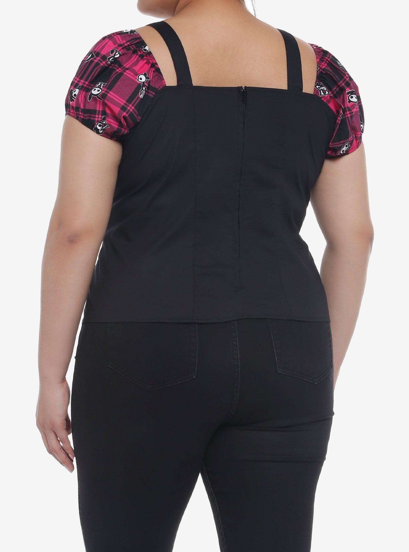 Skelanimals Plaid Corset Girls Top Plus Size, PINK, alternate