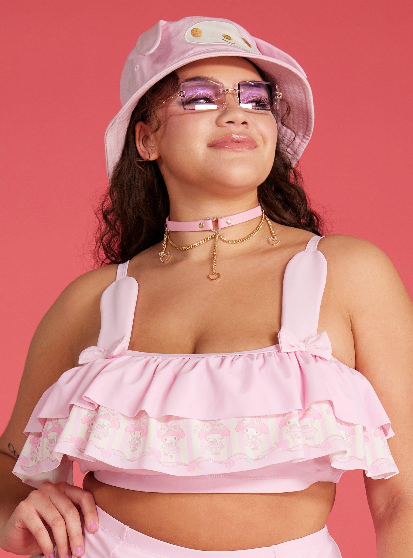 My Melody Pink Ruffle Swim Top Plus Size, MULTI COLOR, alternate
