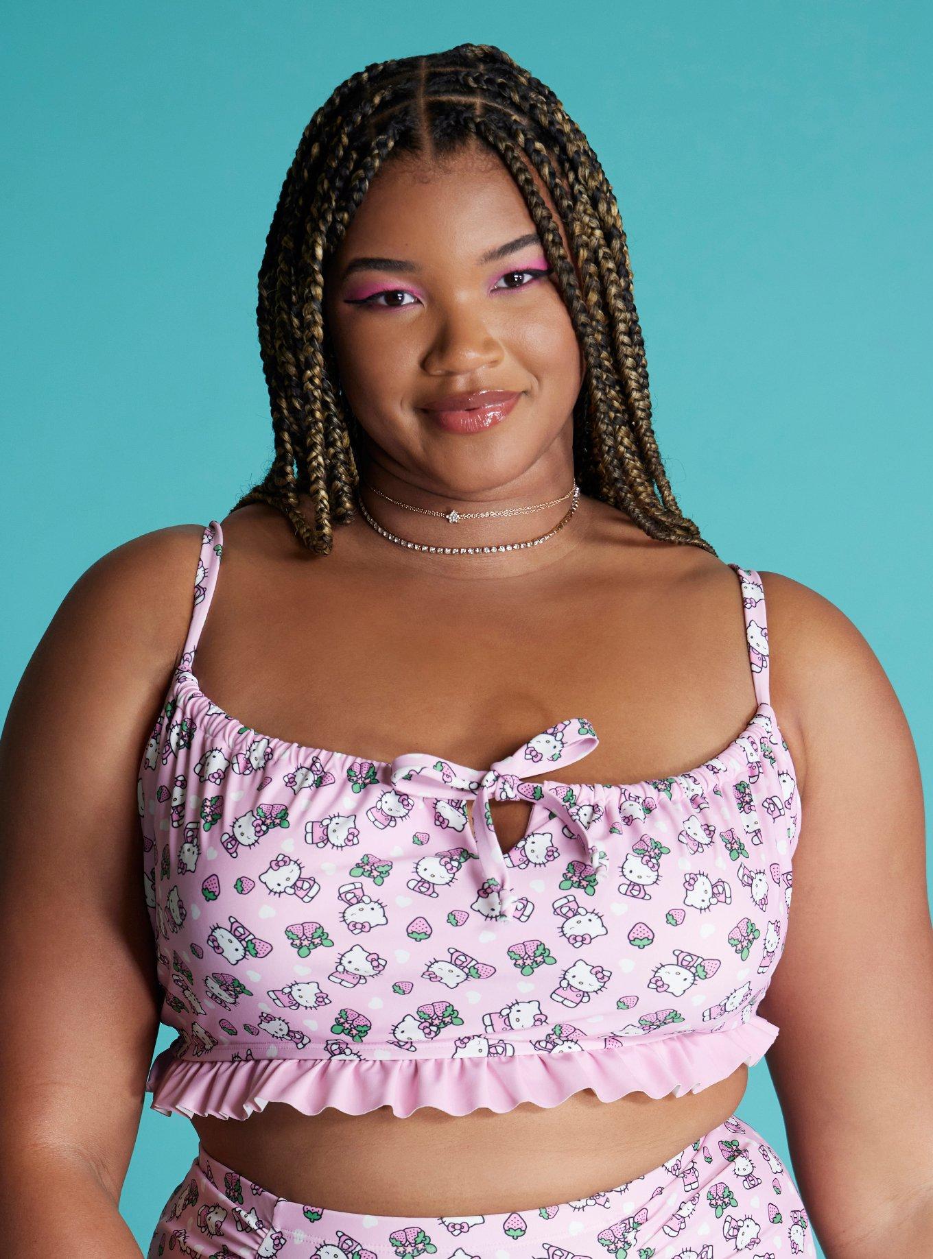 Hello Kitty Strawberry Ruffle Swim Top Plus Size, MULTI COLOR, alternate