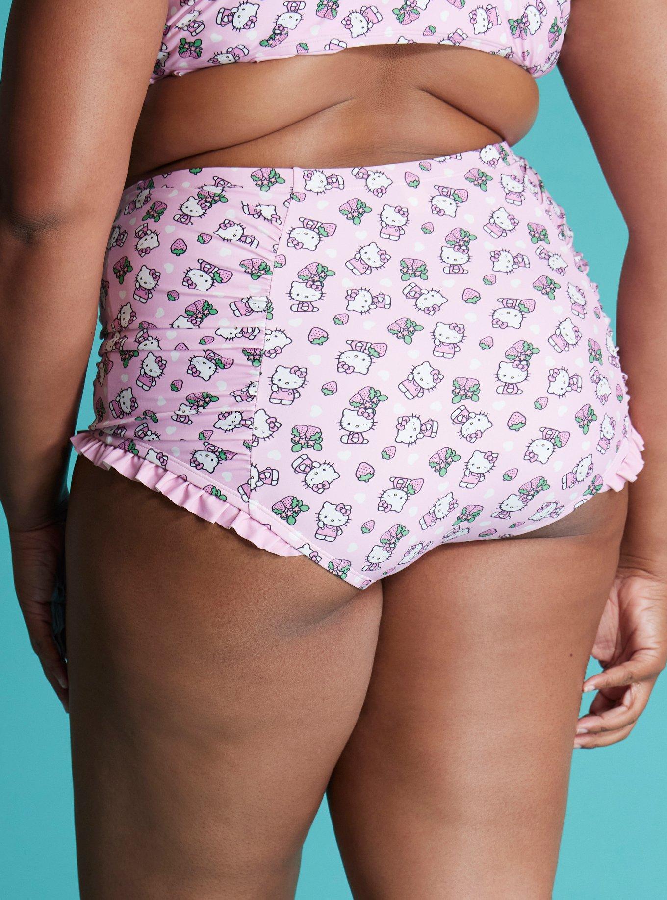 Hello Kitty Strawberry High-Waisted Swim Bottoms Plus Size, MULTI COLOR, alternate