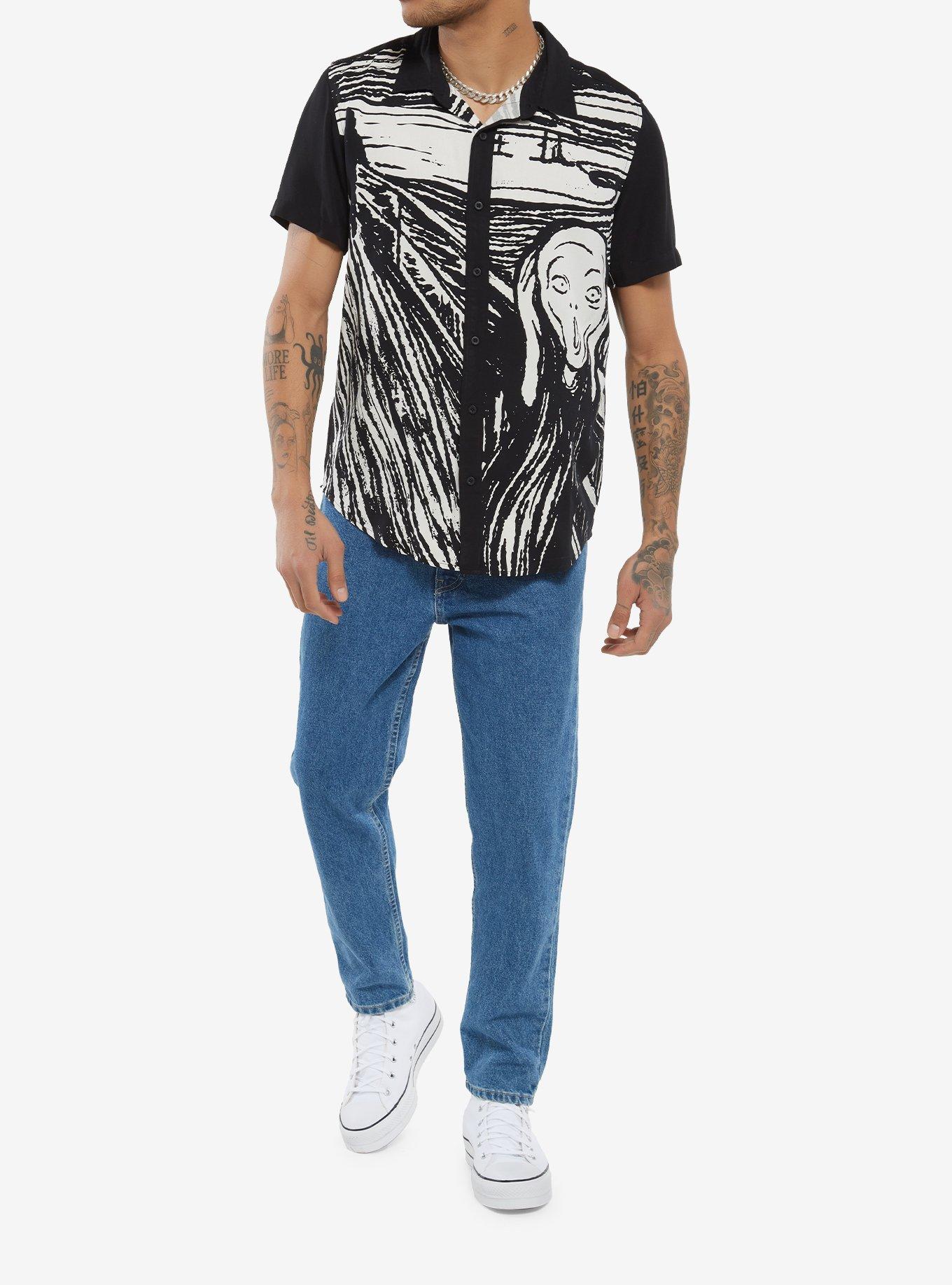 Jumbo Print Scream Woven Button-Up, BLACK, alternate