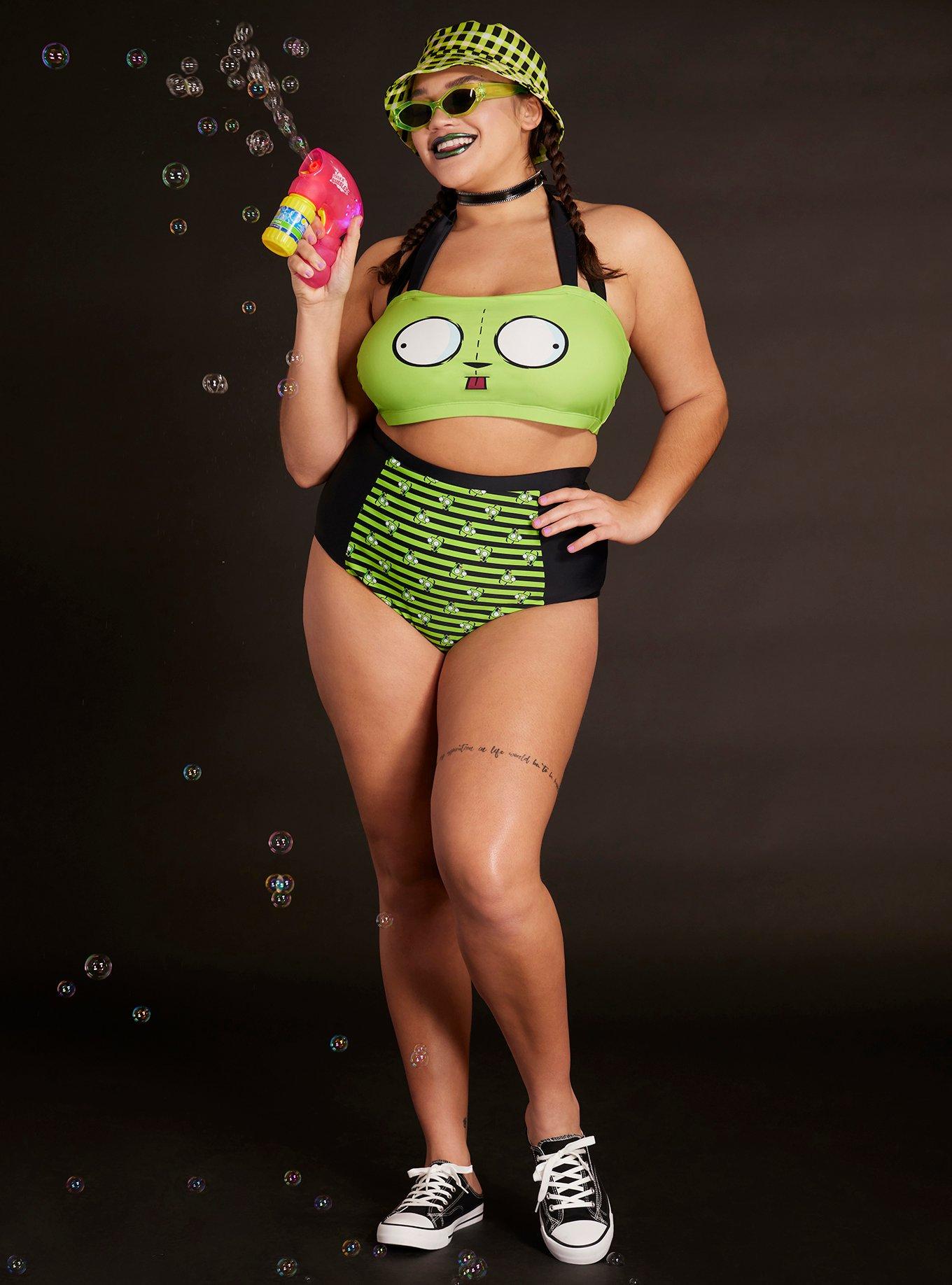 Invader Zim GIR Stripe Swim Bottoms Plus Size, MULTI COLOR, alternate