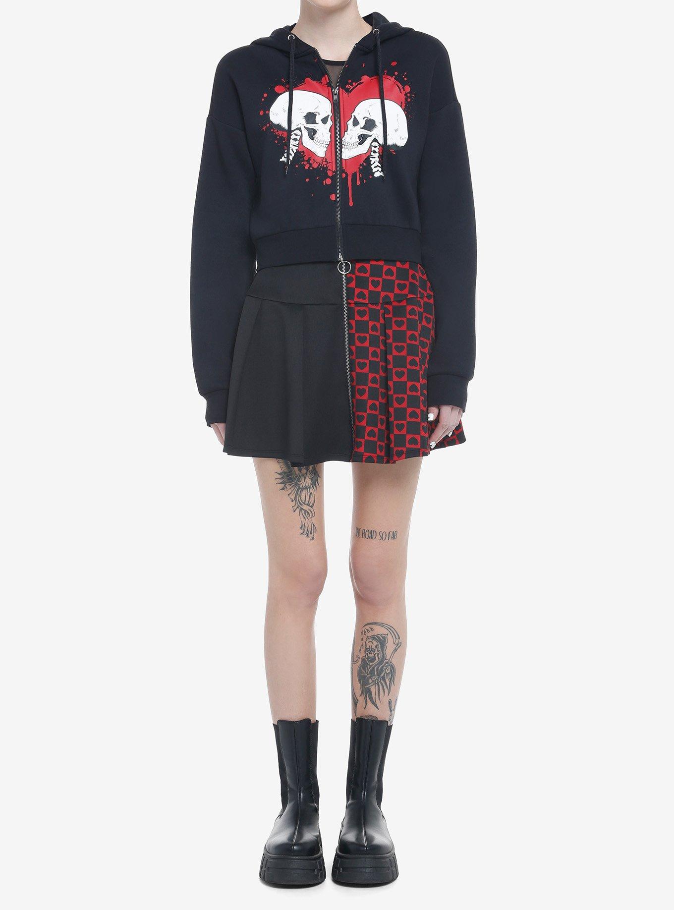 Skulls In Love Girls Crop Hoodie, BLACK, alternate