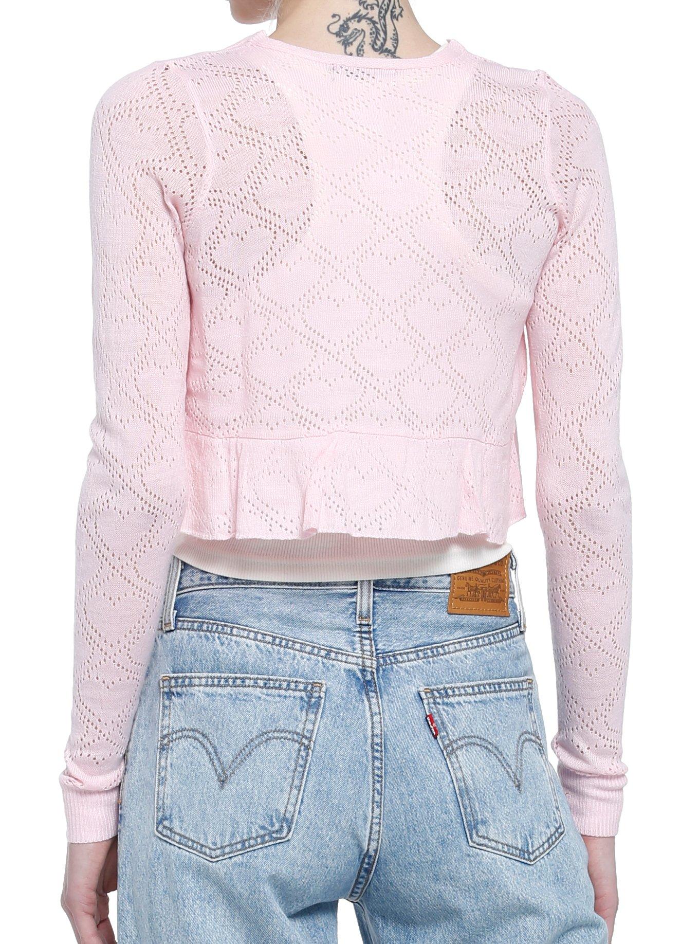 Baby Pink Tie-Front Girls Crop Cardigan, PINK, alternate