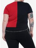 Red & Black Safety Pin Split Girls Crop T-Shirt Plus Size, SPLIT SOLID, alternate