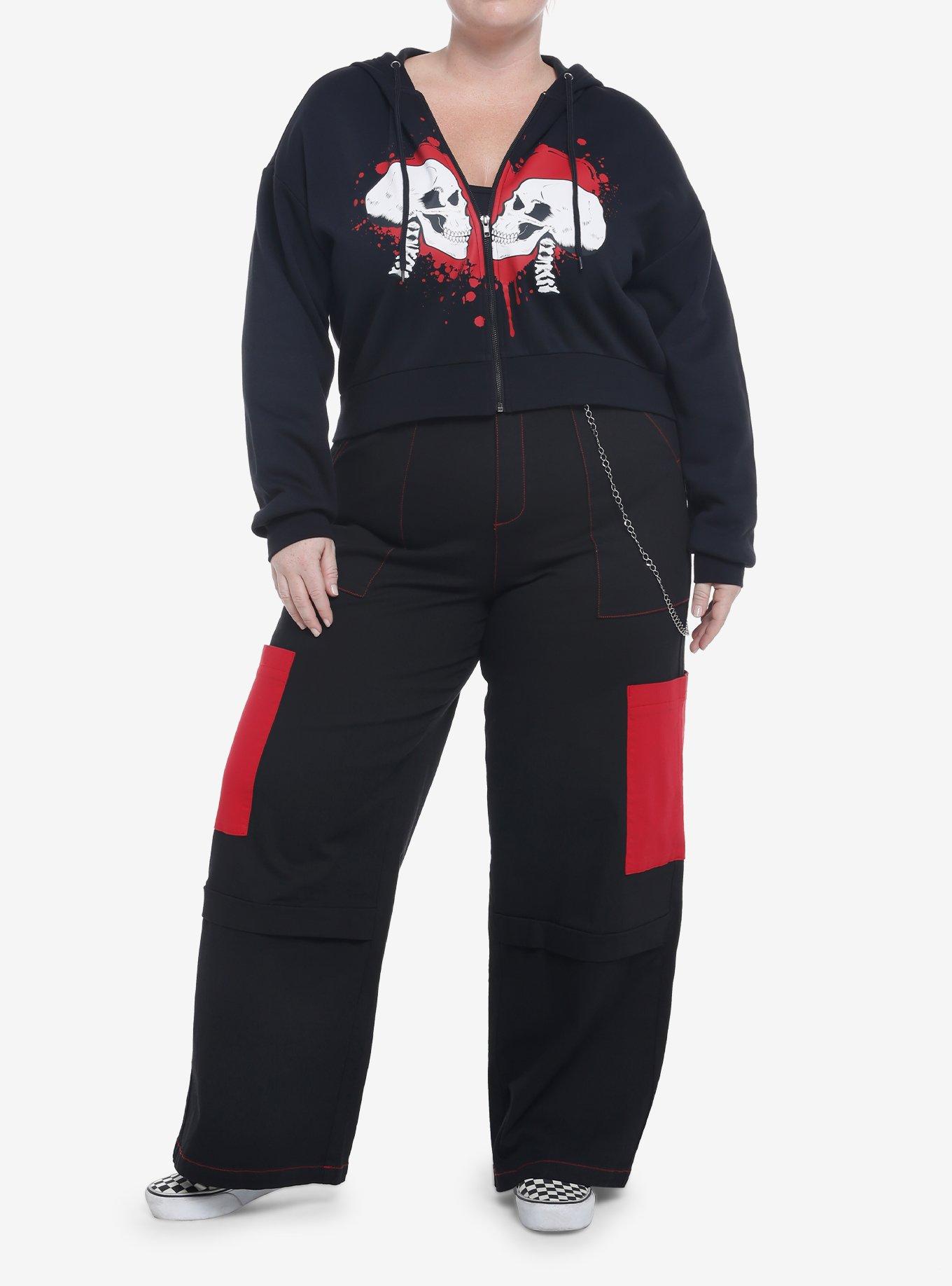 Skulls In Love  Girls Crop Hoodie Plus Size, BLACK, alternate