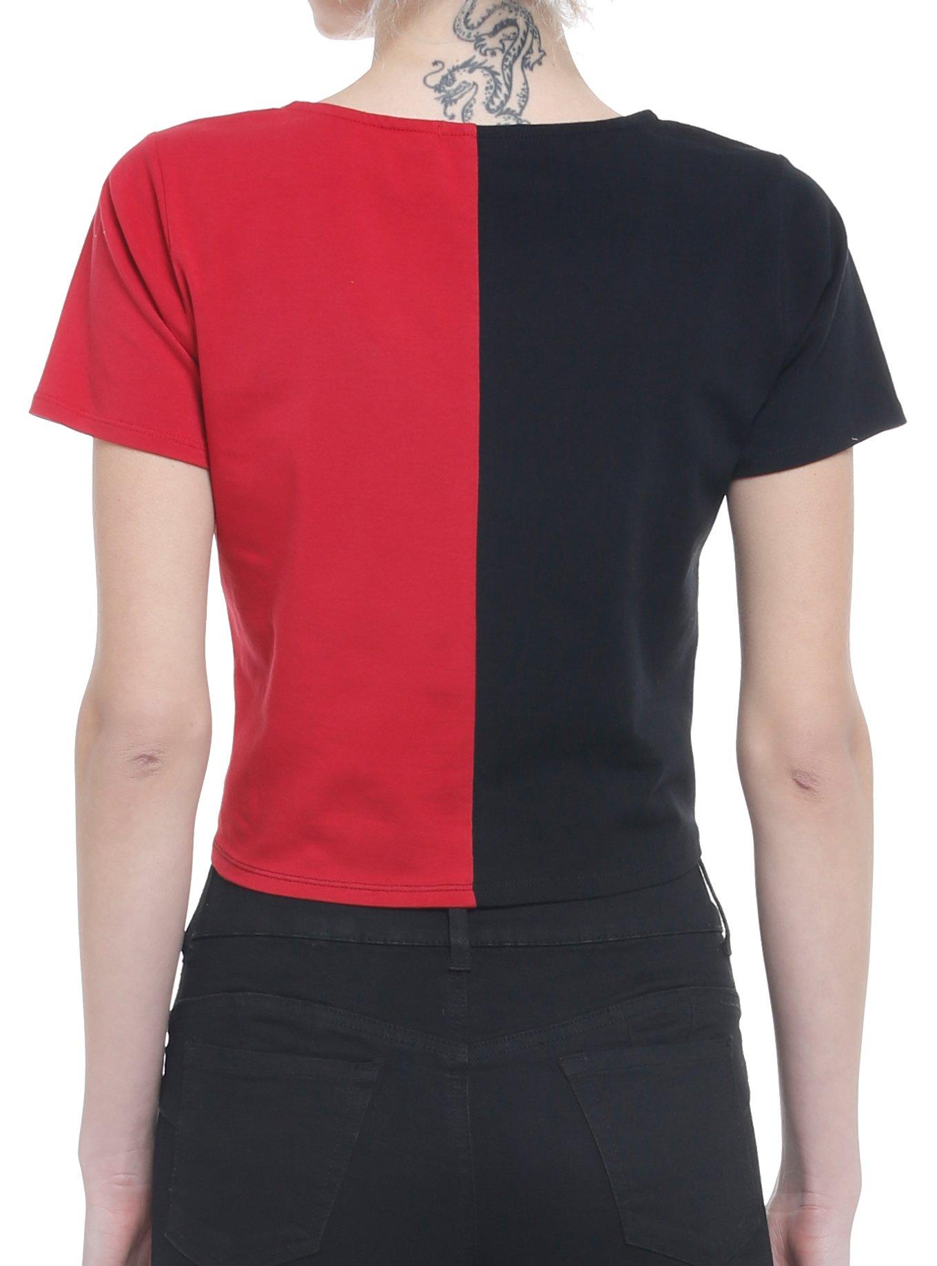 Red & Black Safety Pin Split Girls Crop T-Shirt, SPLIT SOLID, alternate