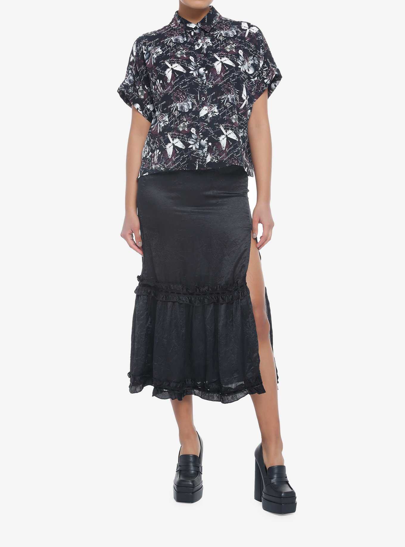 Dark Romance Script Boxy Girls Crop Woven Button-Up, , hi-res